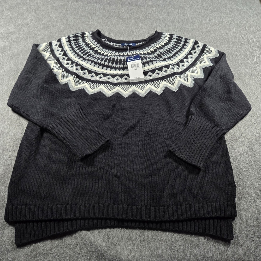Chaps Petite Sweater Womens PXL Black Fair Isle Nordic Yoke Knit High Low Hem
